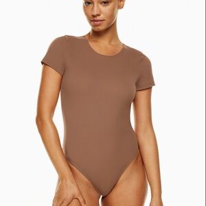Babaton Contour High Neck Short Sleeve Bodysuit Deep Taupe Size Medium